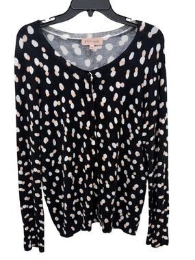 Philosophy Republic Clothing Black/Beige Dot Print Button Front Cardigan Sz L